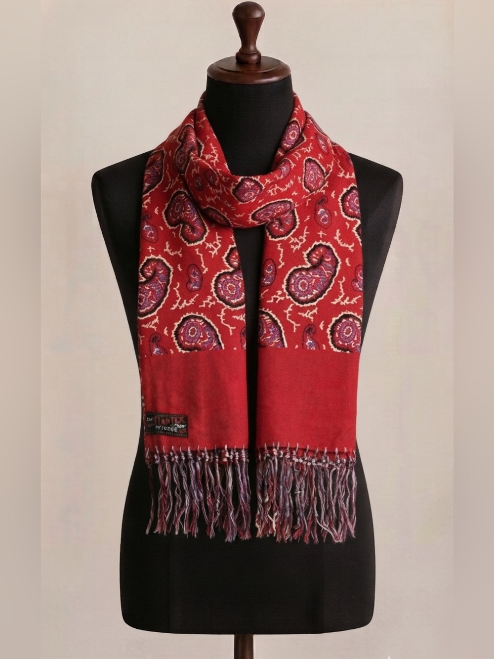Vintage Red Paisley Fringe Scarf byTooke